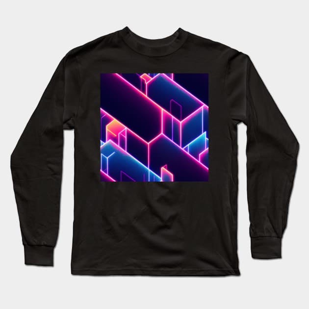 Cyberpunk pattern laser neon geometric colorfull lights futuristic electronic Long Sleeve T-Shirt by SJG-digital